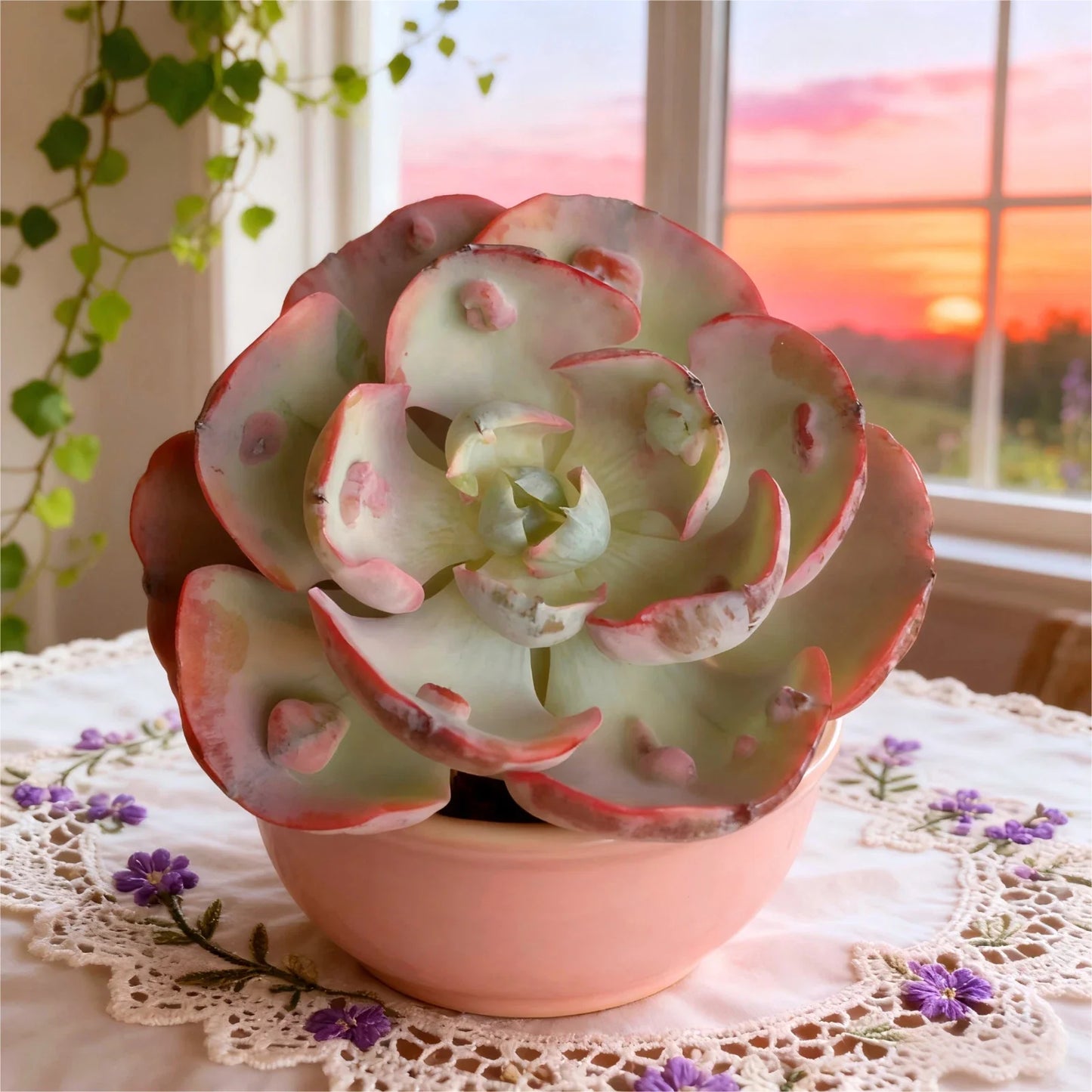 Echeveria “Heart Moon” Variegata | Rare Variegated Succulent Bare Root | Easy-Care Live Plant | Indoor Home Décor Real Succulent
