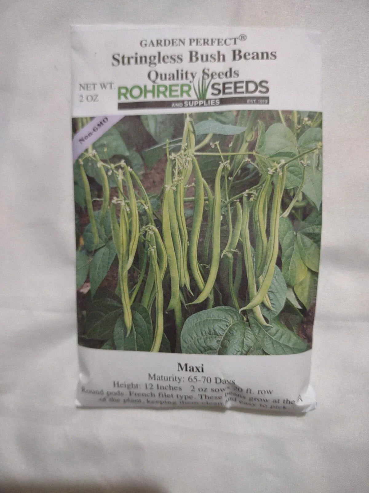 Stringless Bush Beans Seeds 2oz Maxi - Garden Perfect, 65-70 Days Maturity, 12" Height