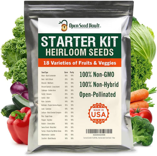 15,000 Heirloom Seeds Non-Gmo for Planting Vegetables & Fruits (18 Variety Pack) - Gardening Starter Kit Seeds, Survival Gear Food, Gardening Gifts, Emergency Supplies