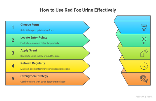 The image shows some ways to use red fox urine effectively.