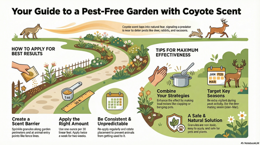 This image discusses the tips to apply the granulated coyote urine efficiently in your yard.