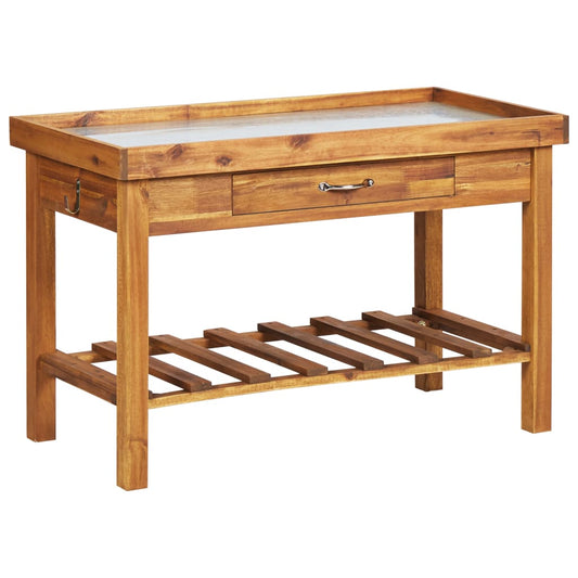 vidaXL Garden Work Bench with Zinc Top Solid Acacia Wood-0