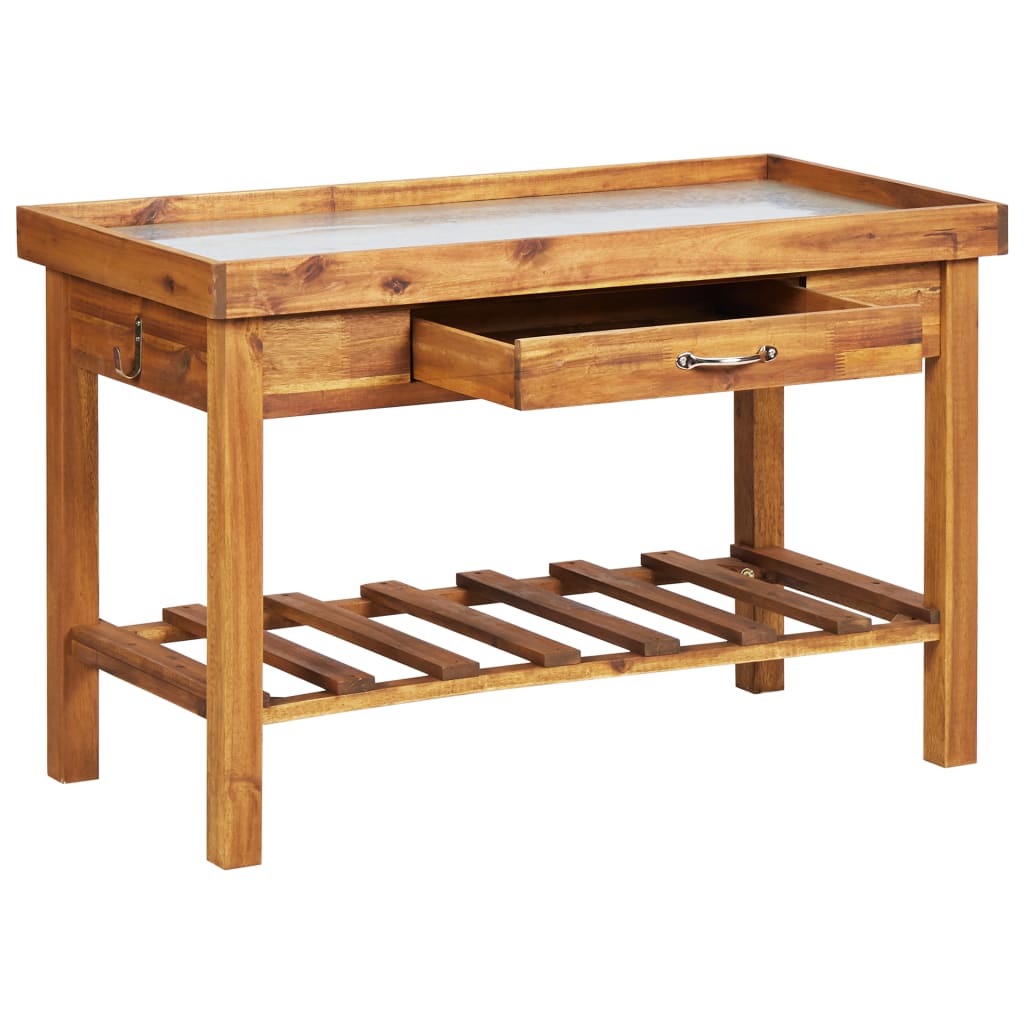 vidaXL Garden Work Bench with Zinc Top Solid Acacia Wood-2