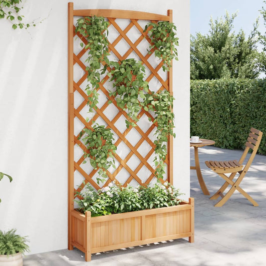 vidaXL Planter with Trellis Brown Solid Wood Fir-0