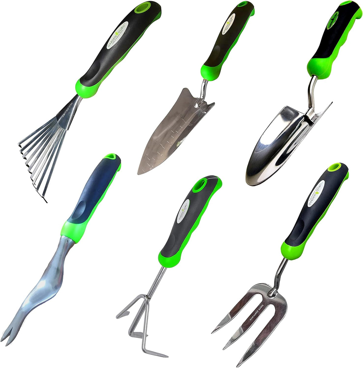 Stainless Steel 6pc Gardening Tool Set (Includes Trowel Transplanter Rake Weeder Cultivator Fork)