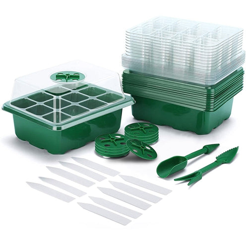 10Pcs Seed Starter Tray Kit Reusable Overall 120Cells Seeding Propagator Station Greenhouse Growing Germination Tray with Humidity Dome Label 2Pcs Gar - Green by VYSN
