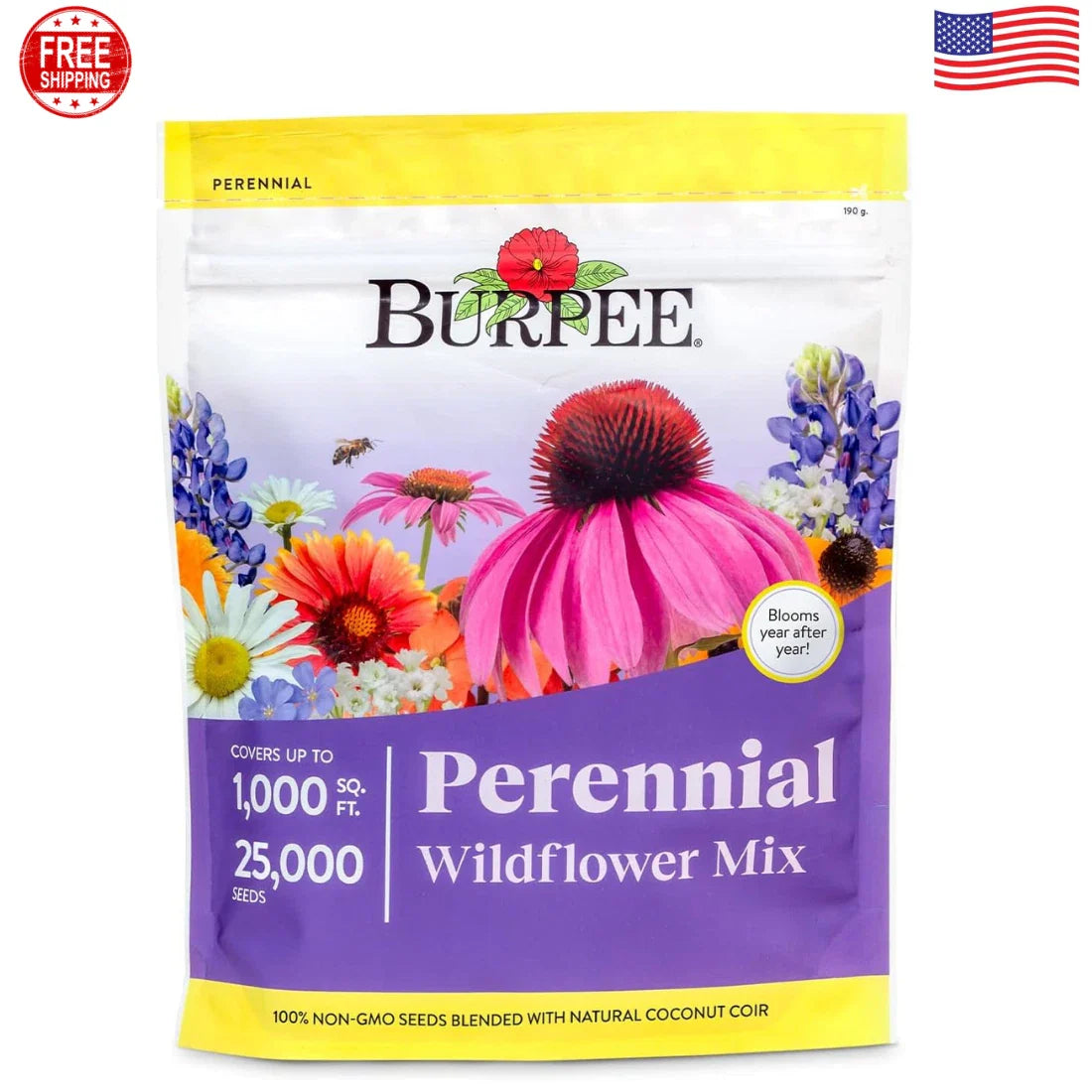 Wildflower Seeds Bulk, 25,000 Count, 18 Varieties Non-GMO, Pollinator-Friendly, Burpee