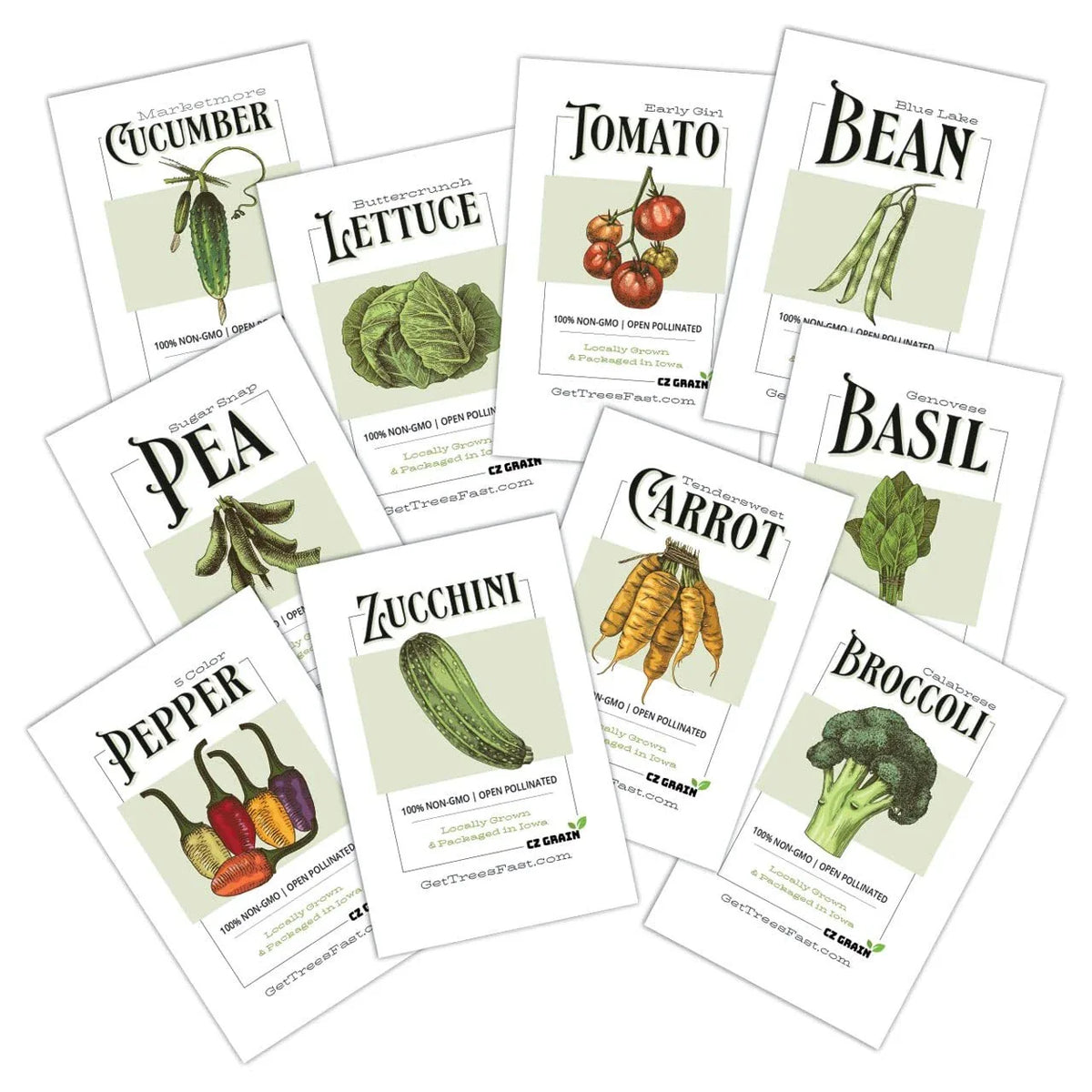 Vegetable Garden Seeds Collection 10 Pack - Diverse Edible Varieties for Home Gardening - Non-GMO Organic Seeds