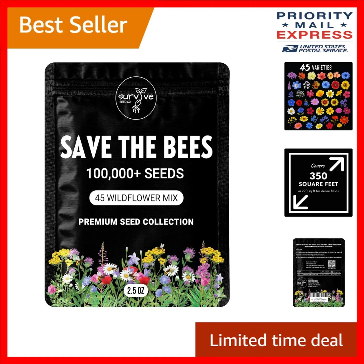 Wildflower Seed Mix – 100,000 Eco-Friendly Heirloom Seeds for Bees & Butterflies – Pollinator-Friendly Garden Mix