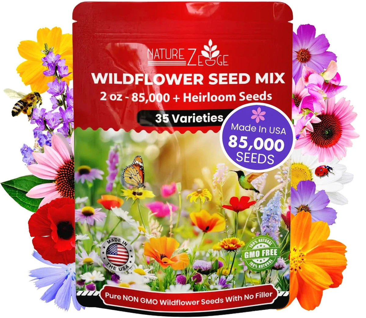 Wildflower Seeds Bulk - 85,000 Count, 35 Varieties, Annual & Perennial Mix, Native Wildflowers for Gardens (Various Species)