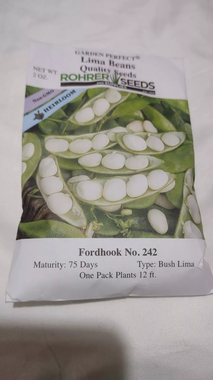 Lima Bean Seeds 2oz Heirloom Non-GMO Bush Type 75 Days Maturity