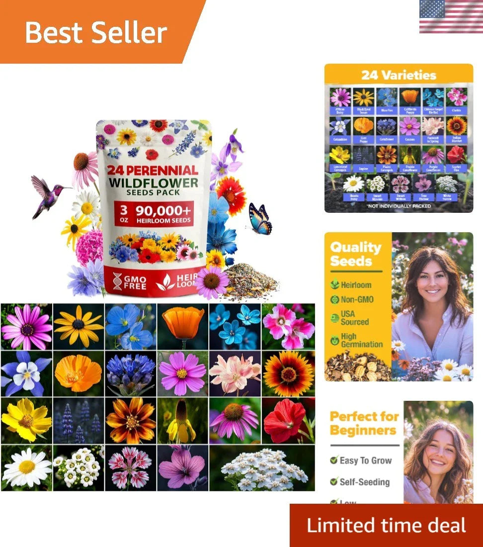 Wildflower Seed Mix 3oz - 90,000+ Seeds - Easy Growing Guide Included - Native Wildflowers for Garden - Biodiversity Boost