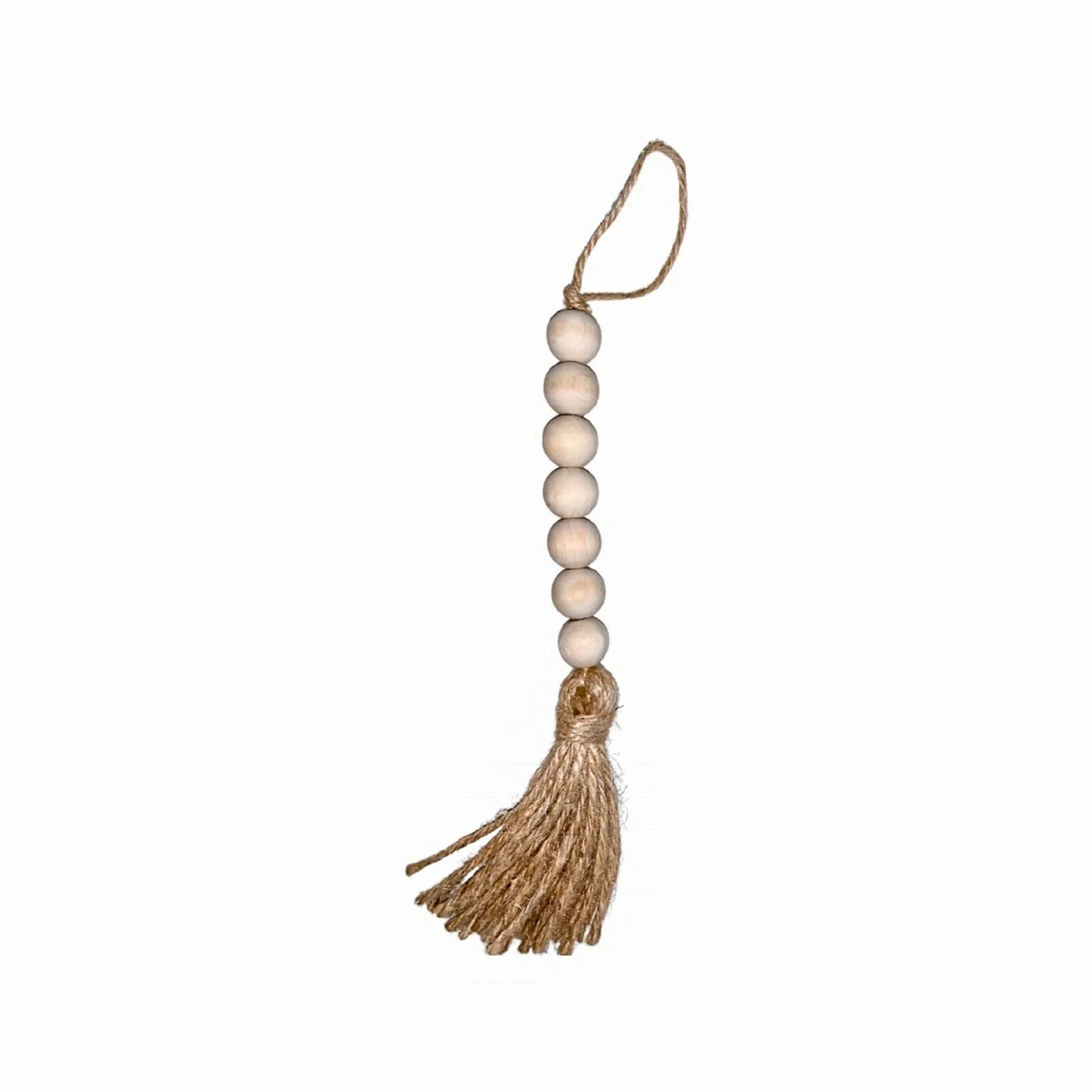 Mini Wooden Macramé Beads on Twine with Rustic Fringe Tassel, Natural Wood, Handmade Craft Supplies