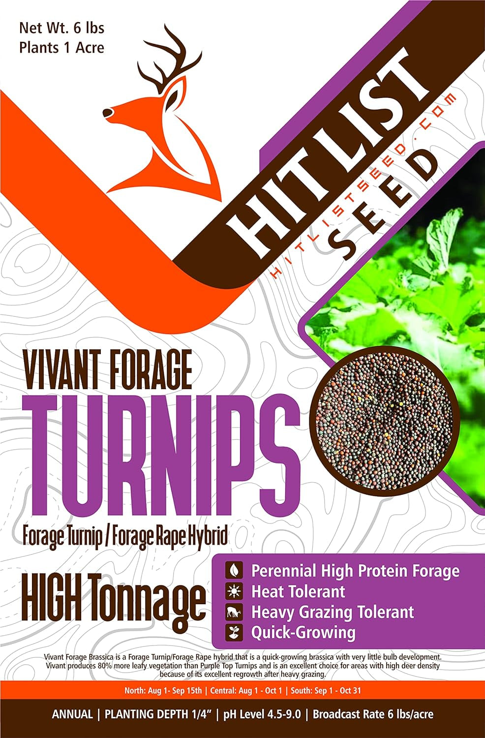 Vivant Hybrid Turnip Brassica Turnip/Rape Hybrid Deer Food Plot Seed - 1 Acre (6 Lbs)