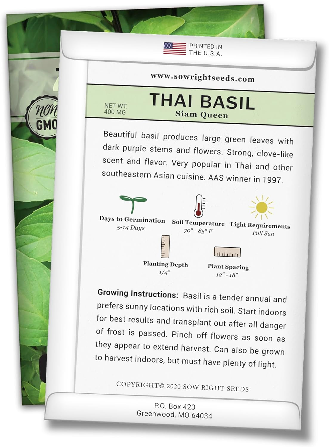 - Sweet Large Leaf Thai Basil Seed for Planting - Non-Gmo Heirloom Packet with Instructions to Plant a Kitchen Herb Garden - Indoors or Outdoor - Great for Hydroponic Growing (1)