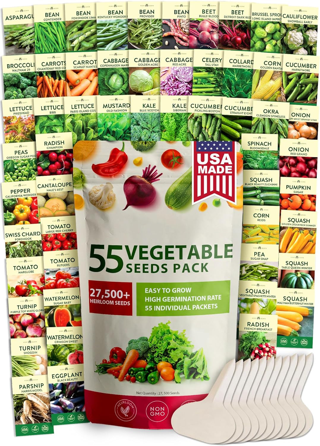 27,500+ Heirloom Vegetable Seeds | Non GMO Garden Seed 55 Variety Pack | Gardening Seeds for Planting Vegetables and Fruits, & Lettuce | Prepper Supplies | Survival Gear | Spring, Summer, Fall