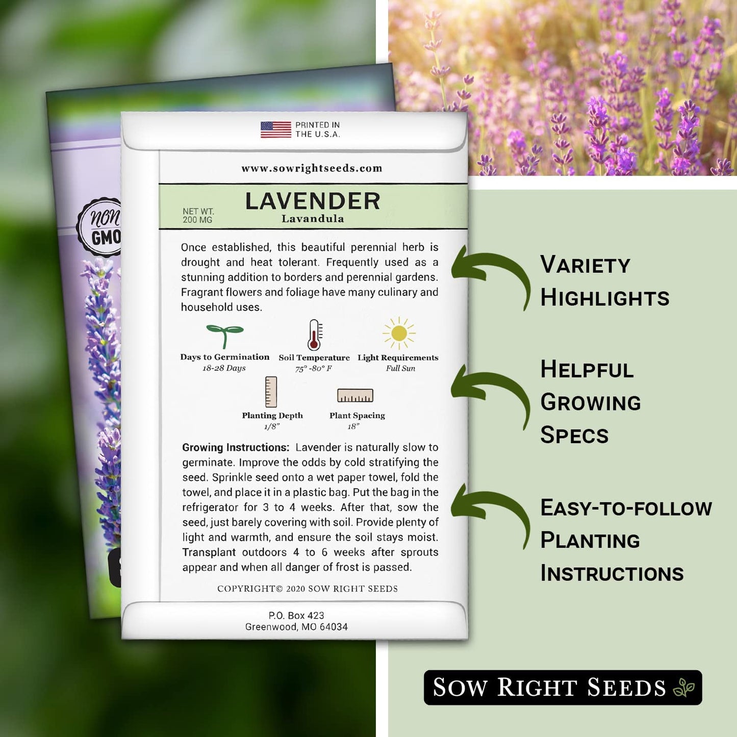 - Lavender Seeds for Planting - Non-Gmo Heirloom Packet with Instructions to Grow a Beautiful Indoor or Outdoor Herb Garden - Attract Pollinators - Perennial Light Purple Blooms (1)