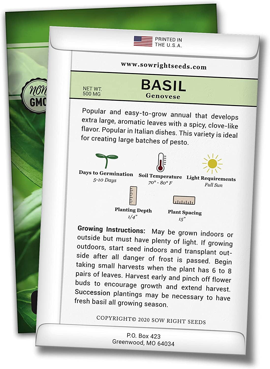 - Genovese Sweet Basil Seed for Planting - Heirloom, Non-Gmo with Instructions to Plant and Grow a Kitchen Herb Garden - Great Gardening Gift - Minimum of 500Mg per Packet (1)
