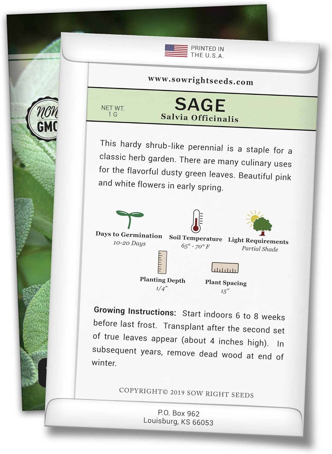 - Sage Seeds for Planting - Non-Gmo Heirloom Packet with Instructions to Plant and Grow Kitchen Herb Garden - Indoor or Outdoor - Great for Pollinators - Culinary Seasoning (1)