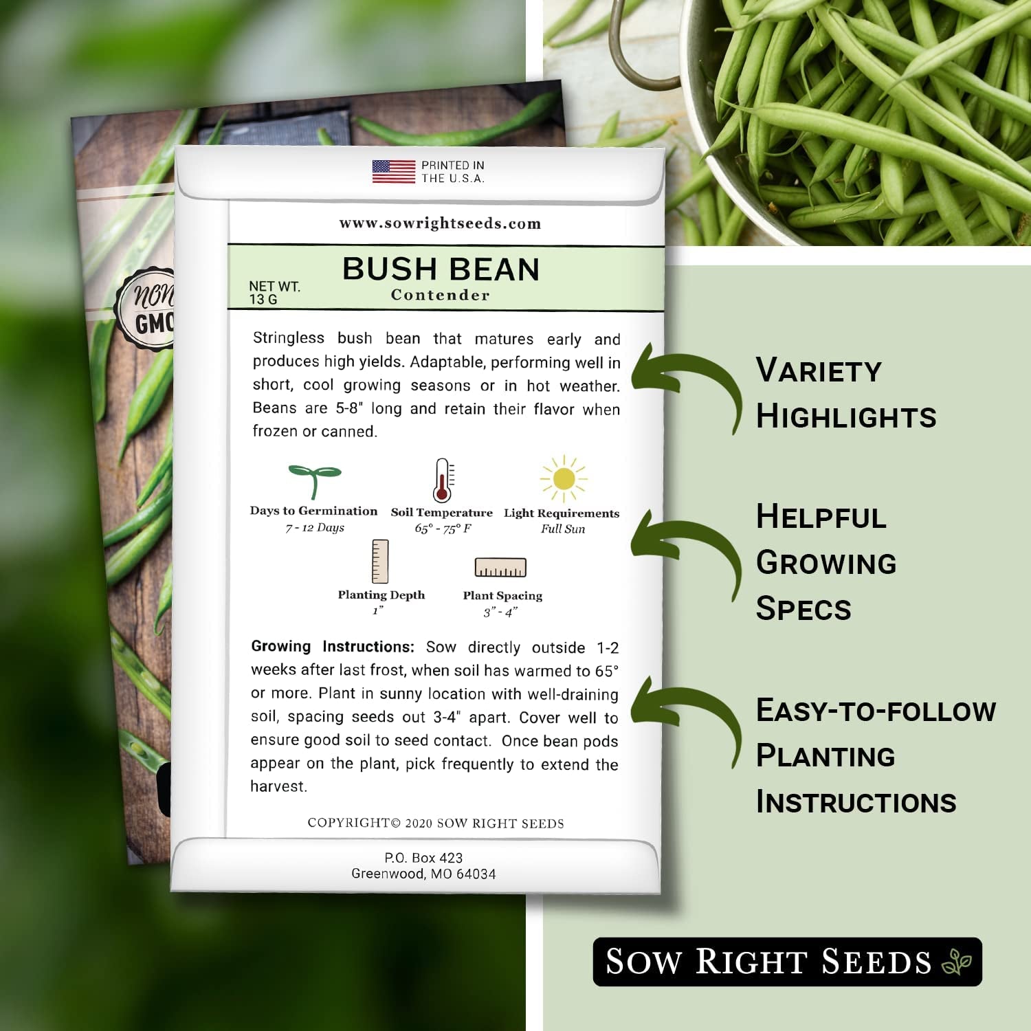 - Contender Bush Bean Seeds for Planting - Non-Gmo Heirloom Packet with Instructions to Plant a Home Vegetable Garden - Stringless Variety - Abundant Harvest, Great for Kids (1)