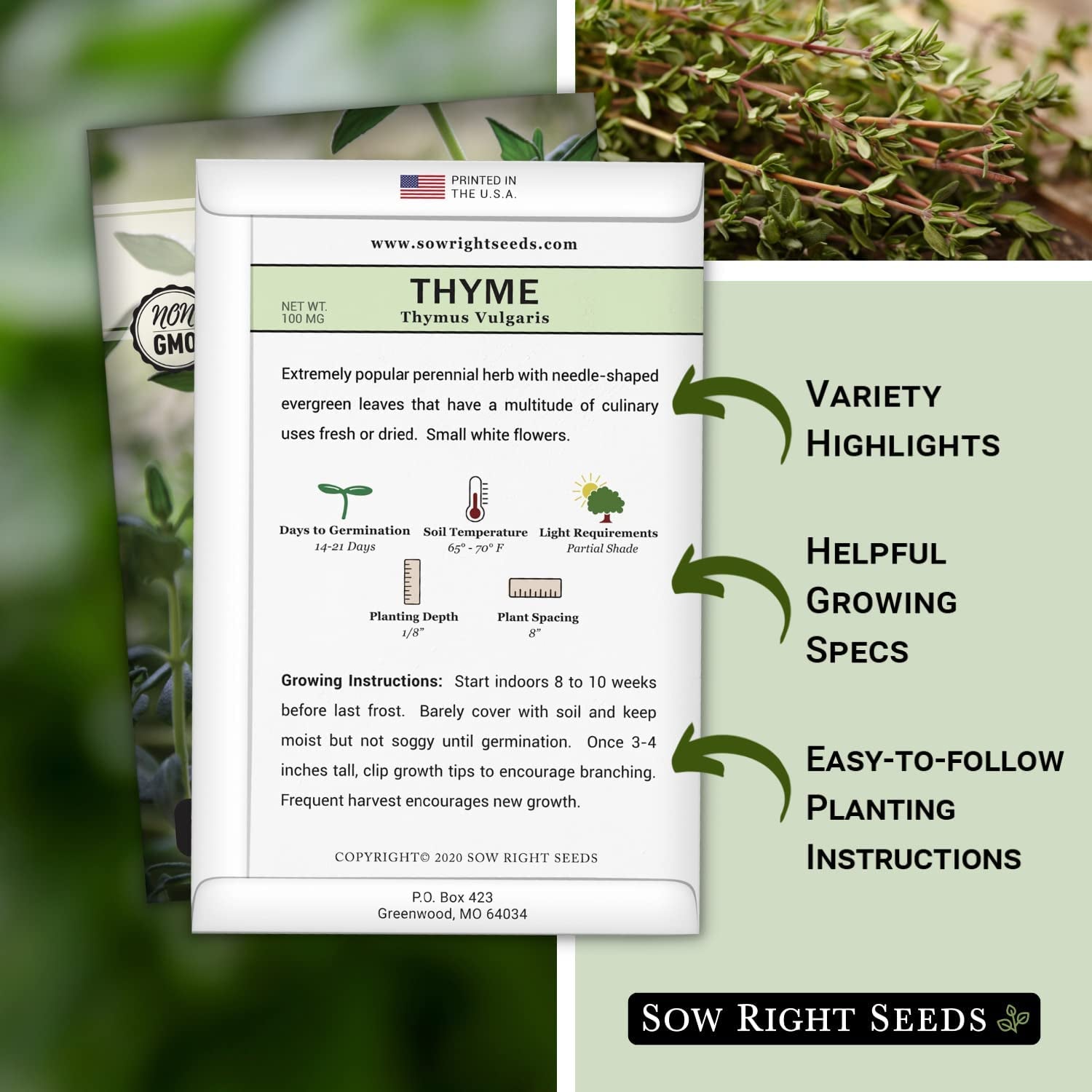 - Thyme Seed for Planting - Non-Gmo Heirloom Packet with Instructions for Easy Planting Your Kitchen Herb Garden - Indoor or Outdoor - Great for Hydroponics Growing - Culinary Herb