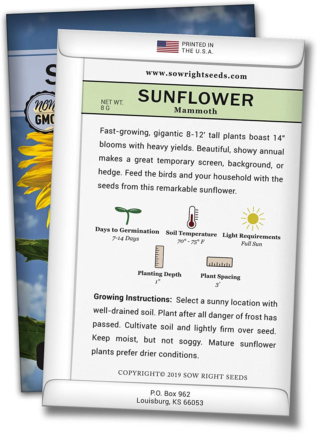 - Mammoth Sunflower Seeds to Plant - Grow Giant Sunflowers in Your Garden - Non-Gmo Heirloom Seeds for Planting an Outdoor Garden - Bright Yellow Blooms - Attract Bees and Birds